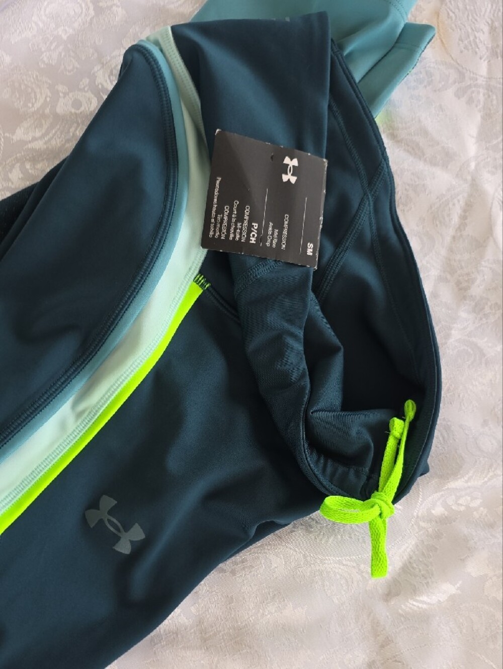 Under Armour Dark Teal Leggings with Neon Yellow Trim - Picture 6 of 7